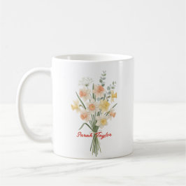 Taza De Café Acuarela Flor de Nacimiento Narciso Personalizada