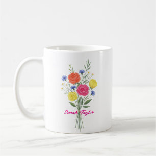 Taza De Café Acuarela Flor de Nacimiento Rosa Personalizada