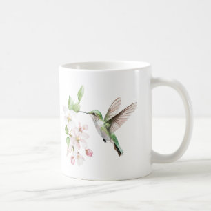 Taza De Café Acuarela Flor de Primavera de Colibrí