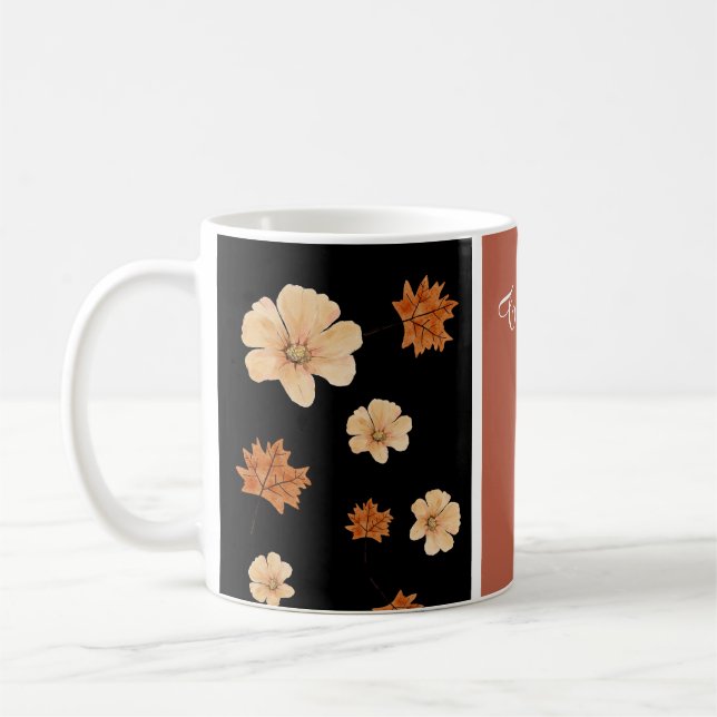 Taza De Café acuarela floral boda naranja quemado por boho (Izquierda)