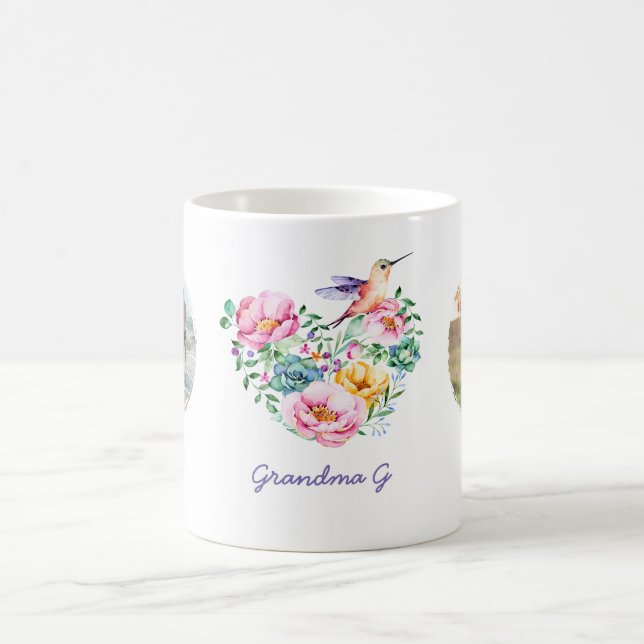 Taza De Café Acuarela Floral Corazón de Hummingbird Foto Regalo (Centro)