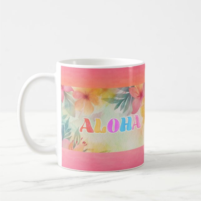 Taza De Café Acuarela floral de Aloha Hawaii (Izquierda)