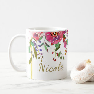 Taza De Café Acuarela Floral Flores Moderno Colorido Audaz