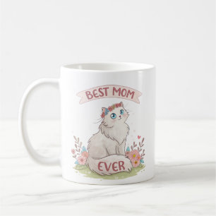 Taza De Café acuarela floral gato mejor mamá del día de la madr