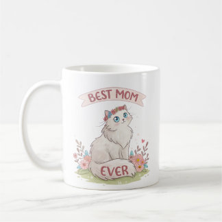 Taza De Café acuarela floral gato mejor mamá del día de la madr
