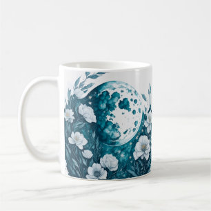Taza De Café Acuarela Floral Luna Celestial