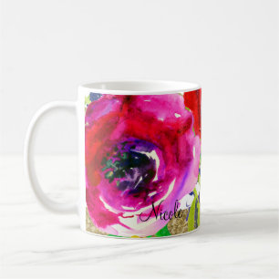 Taza De Café Acuarela Floral Moderno Audaz Brillante Colorido