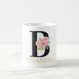 Taza De Café Acuarela Floral Monograma café Mug