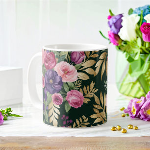 Taza De Café Acuarela floral Mug con acentos dorados