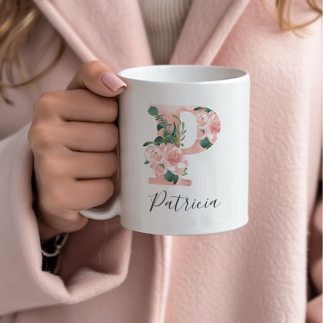Taza De Café Acuarela floral Mug inicial - P (Subido por el creador)