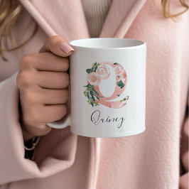 Taza De Café Acuarela floral Mug inicial - Q