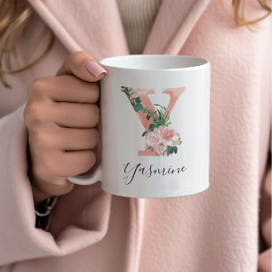 Taza De Café Acuarela floral Mug inicial - Y