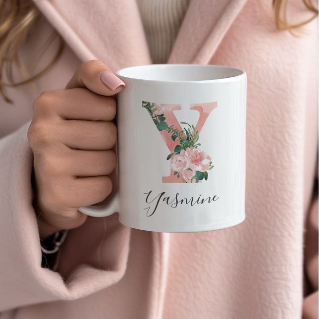 Taza De Café Acuarela floral Mug inicial - Y (Subido por el creador)