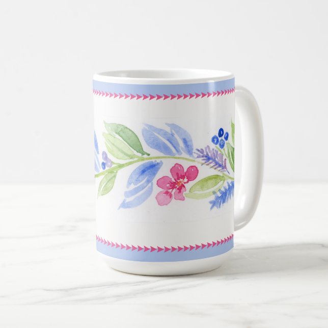 Taza De Café Acuarela Floral Pastel Pintada a Mano (Anverso derecho)