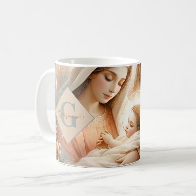 Taza De Café Acuarela Floral Personalizada Bebé Jesús Natividad (Anverso izquierdo)