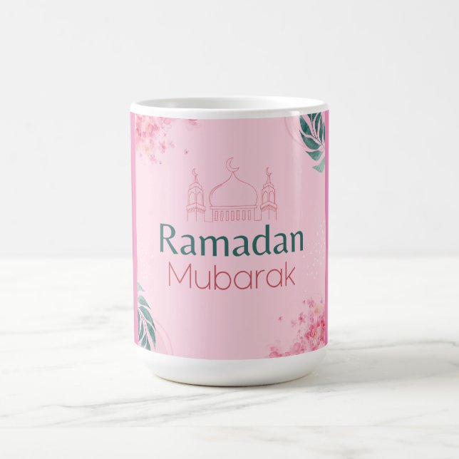 Taza De Café Acuarela floral rosa Ramadan Mubarak Pegatina (Centro)