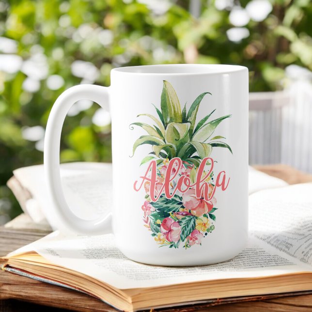 Taza De Café Acuarela Floral Tropical Pineapple Aloha (Subido por el creador)