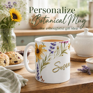 Taza De Café Acuarela Flores Silvestres Girasol Amarillo Botáni