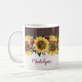Taza De Café Acuarela girasoles Lace Wood Nombre Rústico