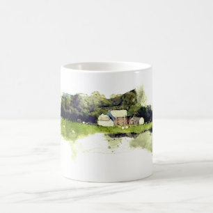 Taza De Café Acuarela Granja Escocesa con Ovejas