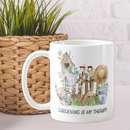 Taza De Café Acuarela Herramientas de jardinería floral y presu