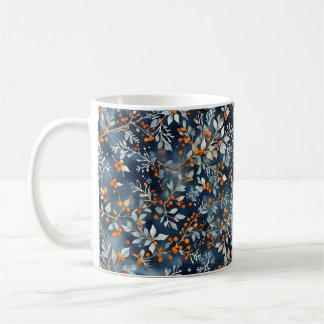 Taza De Café Acuarela Hielo Azul Invernal Patrón Floral Mug