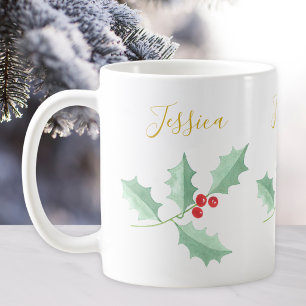 Taza De Café Acuarela Holly Personalizado