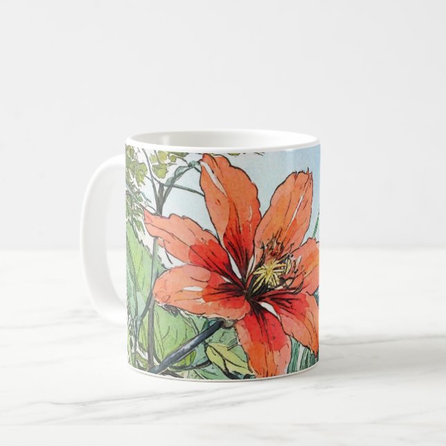 Taza De Café Acuarela ilustrada Naranja botánico floral (Anverso izquierdo)