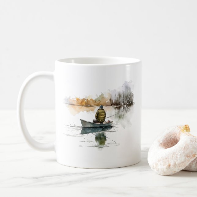 Taza De Café Acuarela Lago de Pesca - Fisherman Mug (Con donut)