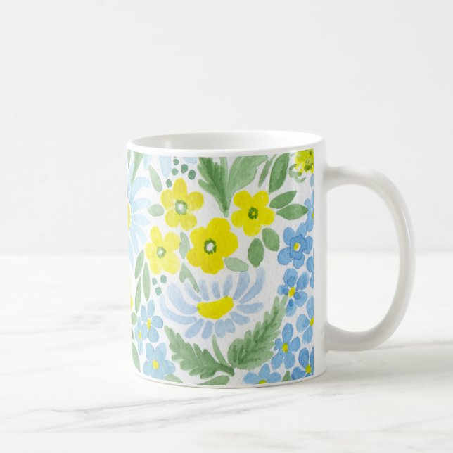 Taza De Café Acuarela. Las flores del campo. Chamomile (Derecha)