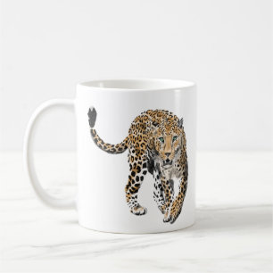 Taza De Café acuarela leopardo gato de la selva animal pintado 