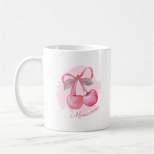 Taza De Café Acuarela linda cerezas y arcos.