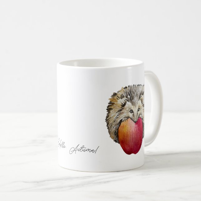 Taza De Café Acuarela lindo erizo y manzana (Anverso derecho)