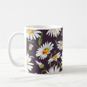 Taza De Café Acuarela margarita: sin foco floral oscuro