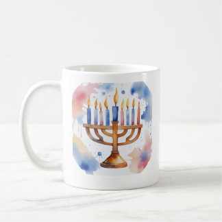 Taza De Café Acuarela Menorah Happy Hanukkah