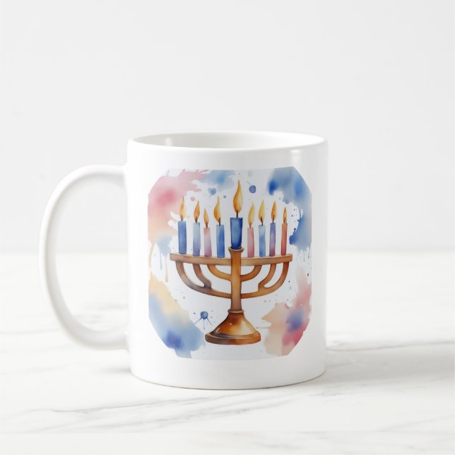 Taza De Café Acuarela Menorah Happy Hanukkah (Izquierda)