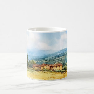 Taza De Café Acuarela moderna del campo mediterráneo toscano