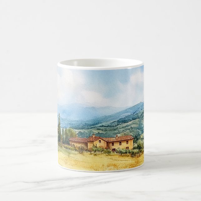Taza De Café Acuarela moderna del campo mediterráneo toscano (Centro)