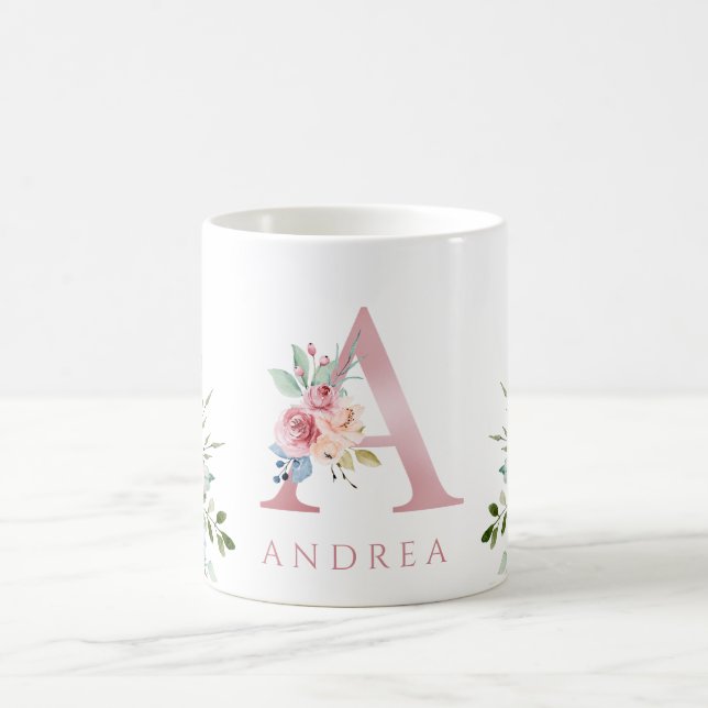 Taza De Café Acuarela Monograma Letra floral A Café Mug (Centro)