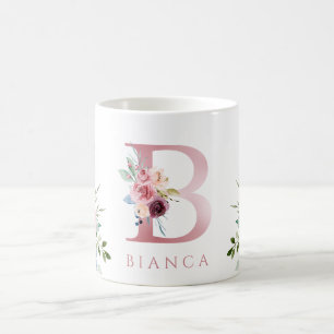 Taza De Café Acuarela Monograma Letra floral B Café Mug