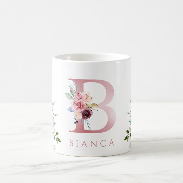 Taza De Café Acuarela Monograma Letra floral B Café Mug (Centro)