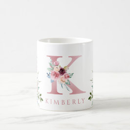 Taza De Café Acuarela Monograma Letra floral K Café Mug