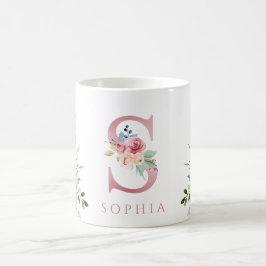 Taza De Café Acuarela Monograma Letra floral S Café Mug