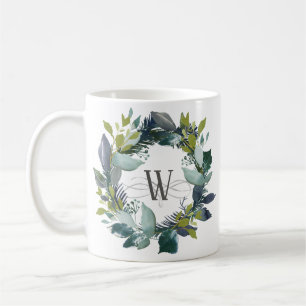 Taza De Café Acuarela Monograma verde Verde azulado de guirnald