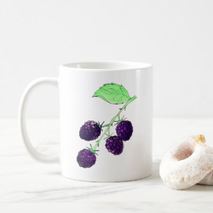 Taza De Café Acuarela Mora Negra Botánica Púrpura