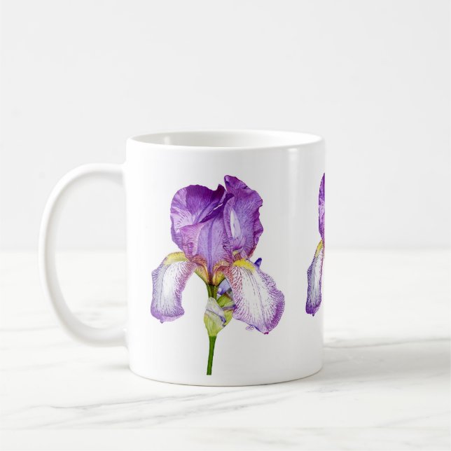 Taza De Café Acuarela Morado Iris Botánico Floral Art Mug (Izquierda)