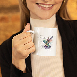 Taza De Café Acuarela Motivadora Personalizada de Hummingbird