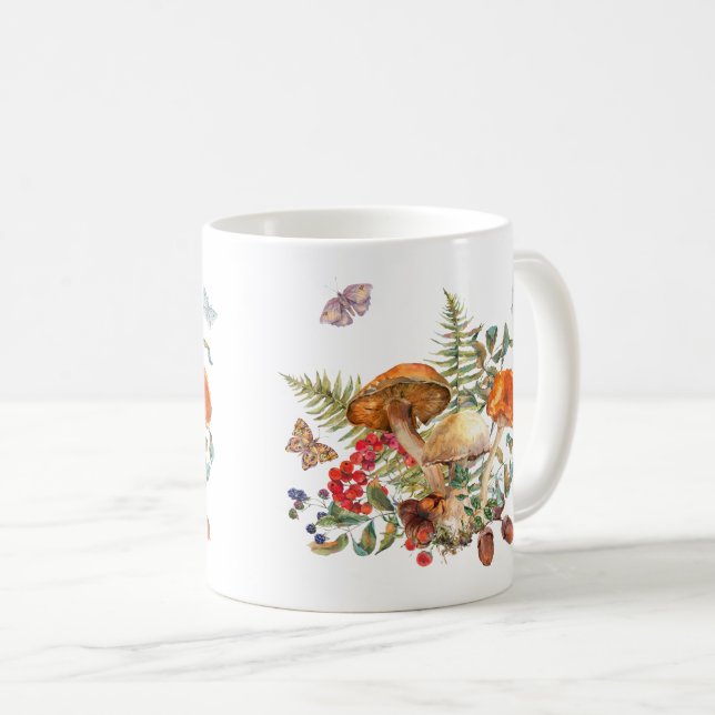 Taza De Café Acuarela Mushrooms, Berries, Acorns (Anverso derecho)