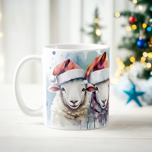 Taza De Café Acuarela Navidades de ovejas festivas (Subido por el creador)