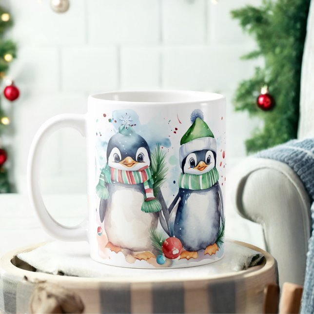 Taza De Café Acuarela Navidades de pingüinos festivos (Subido por el creador)